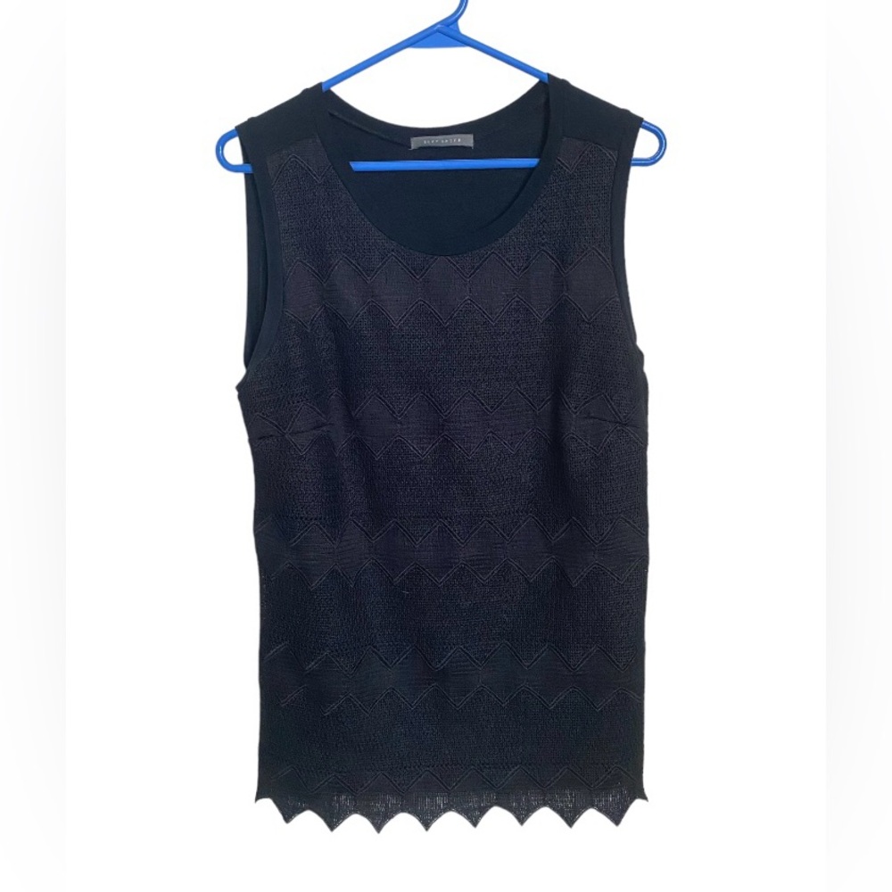 Suzy shier black top with crochet texture. Size large